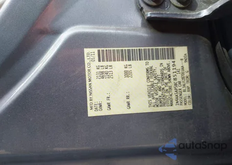 2011 Nissan Maxima 3.5 Sv from USA, damaged, VIN 1N4AA5AP5BC851194